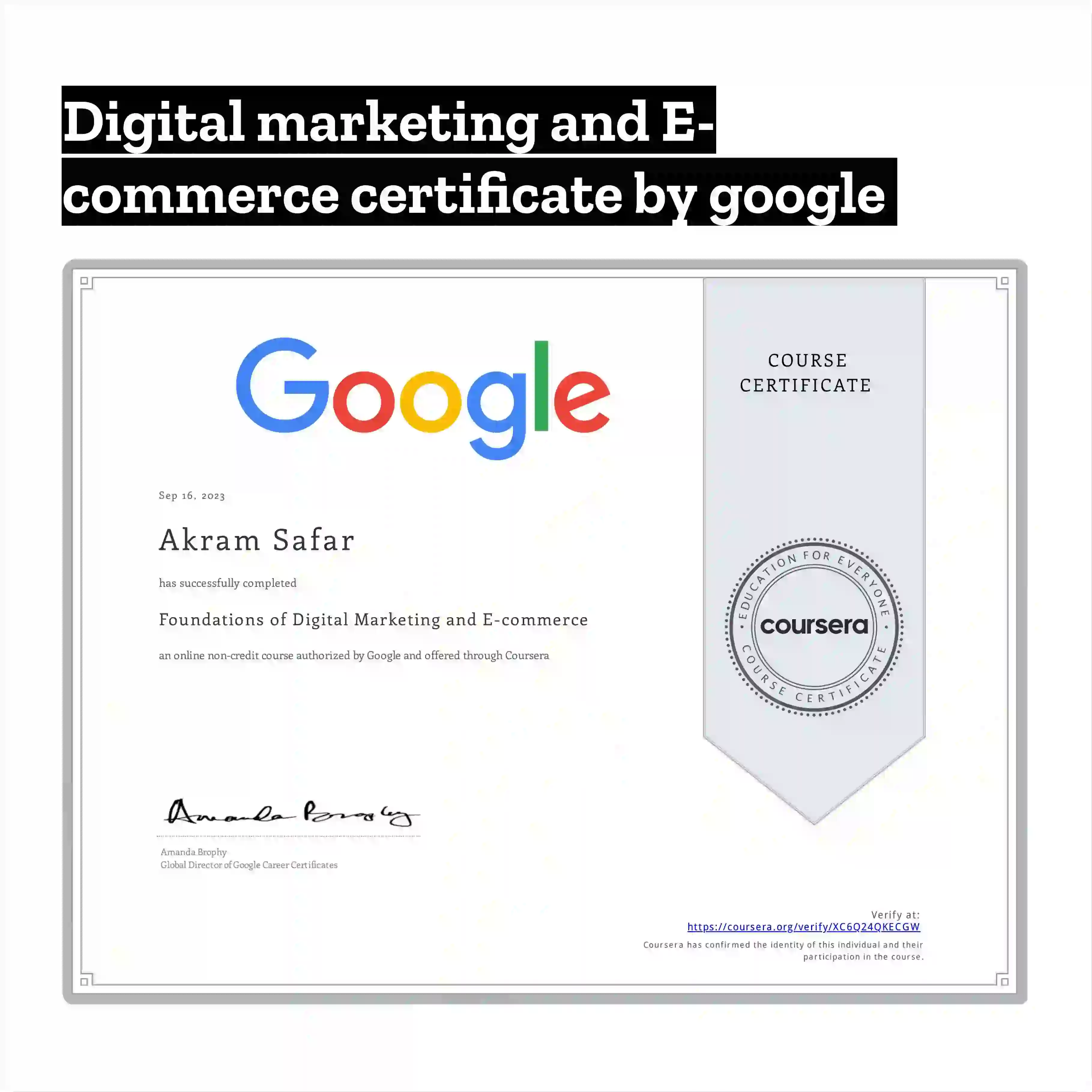 Digitales Marketing und E-Commerce Zertifikat von Google - Online Geschäftsstrategien